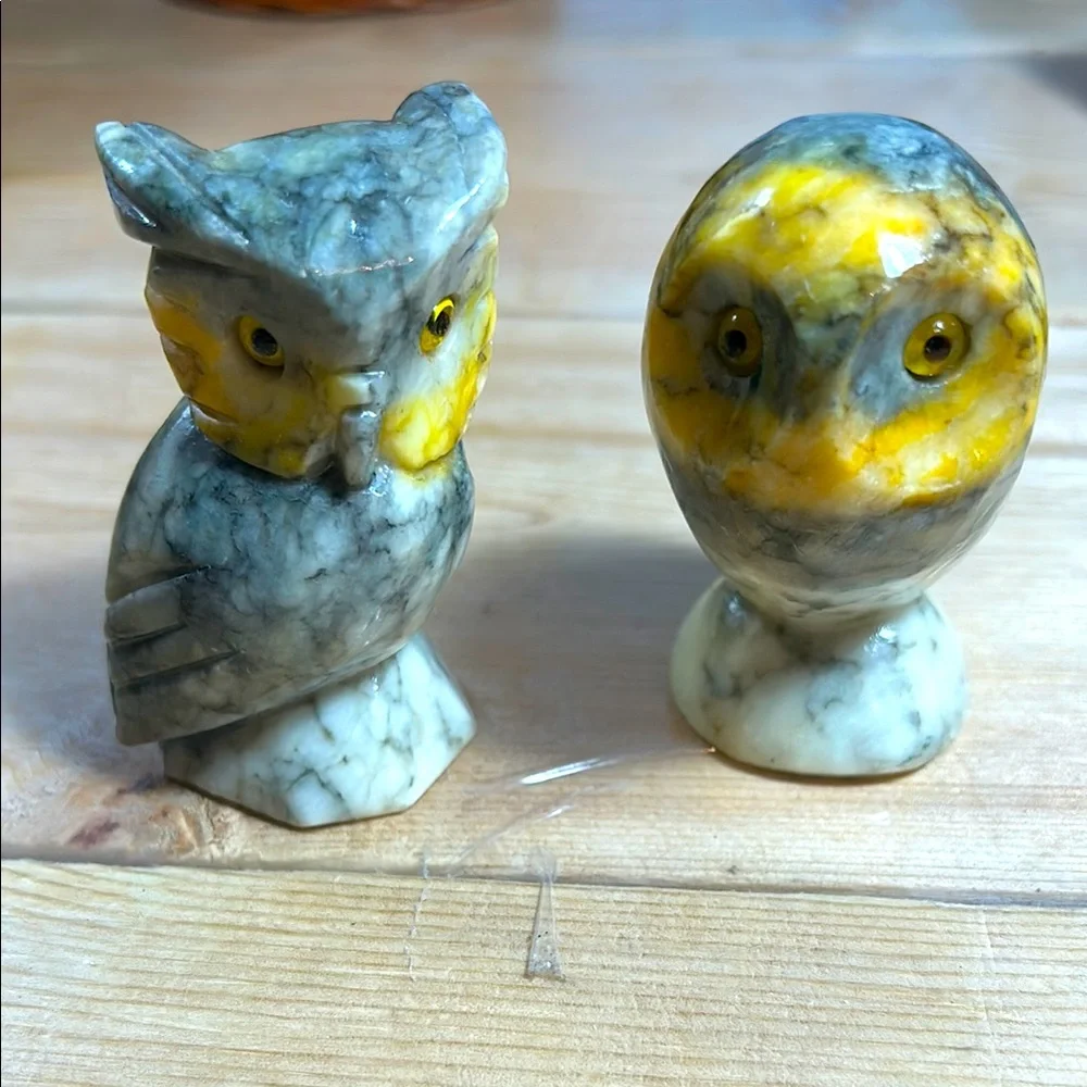 Vintage Owl Paperweight Napcoware Italy Alabaster Shelf Sitter Set